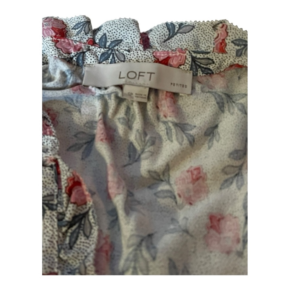 LOFT Floral Peasant Blouse Size SP Petite Small Pink Cottagecore Top - Picture 9 of 11